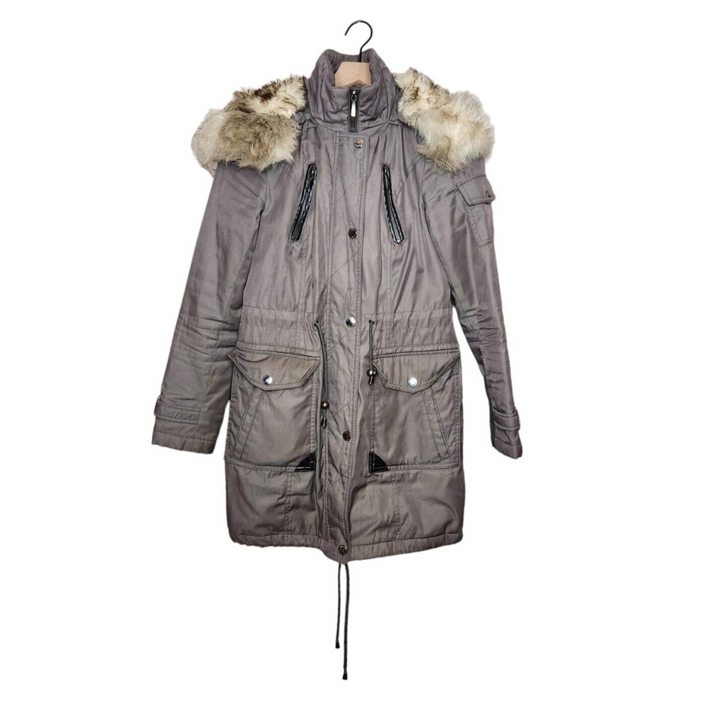 Laundry By Shelli Segal Faux Fur Hood Grey Lightweight Parka Size XS